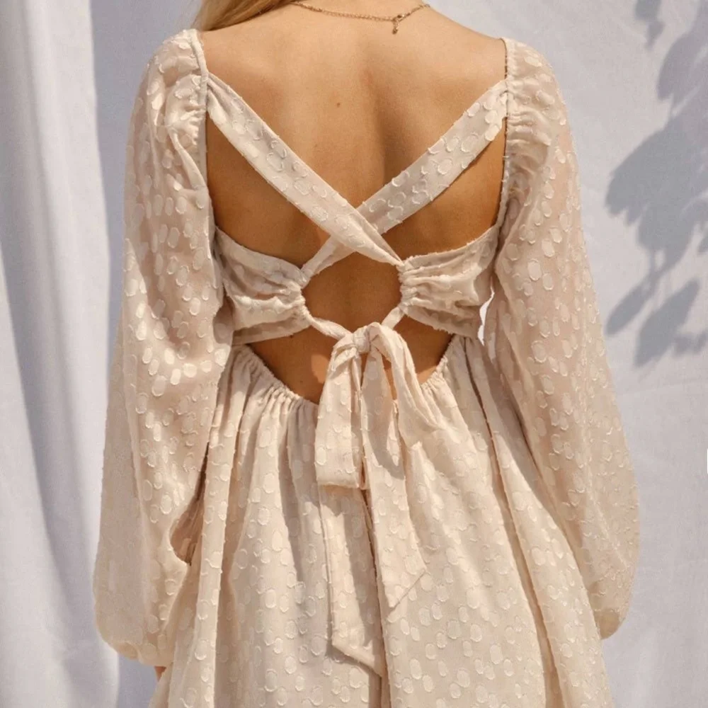 NWT Cream Long Sleeve Criss Cross Back Dress - Picture 1 of 8